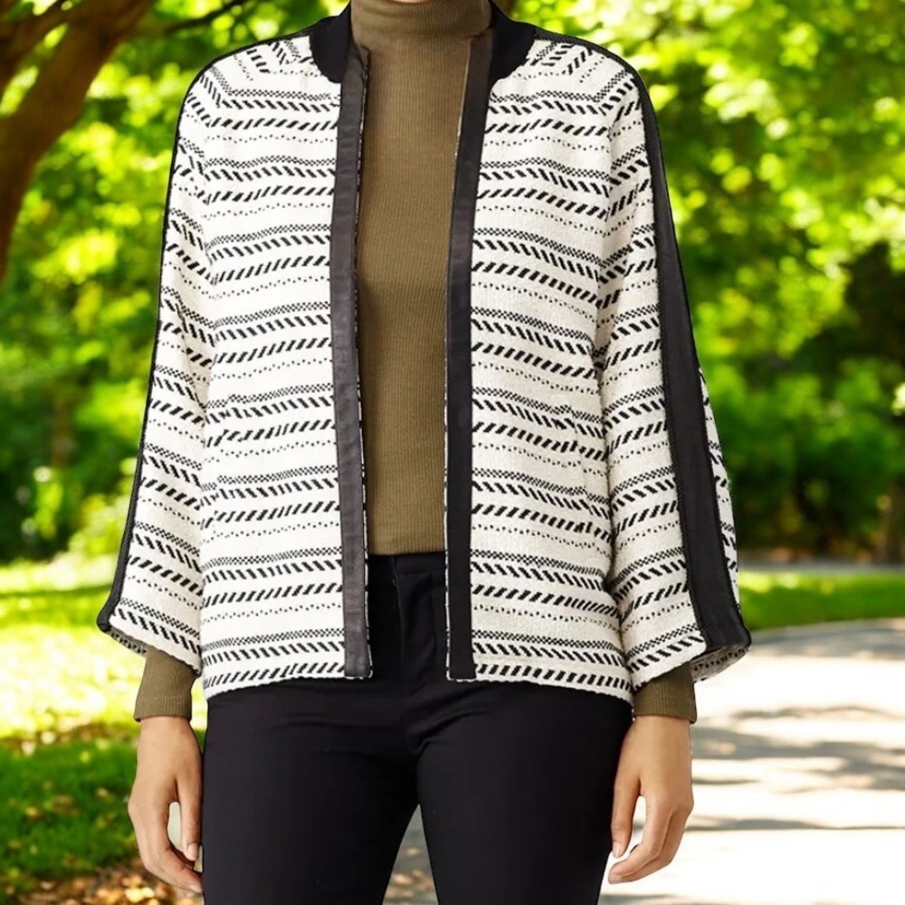 Rebecca Minkoff Womens Bridget Wool Blend Leather Boho Relaxed Fit Jacket XS